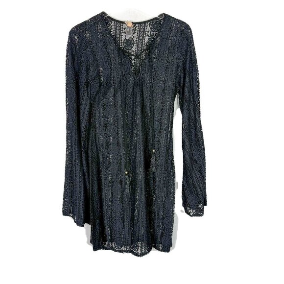 Pilyq Black Gold Noah Tunic Swim Coverup Dress Crochet Size M/L Medium/Large - Picture 2 of 14